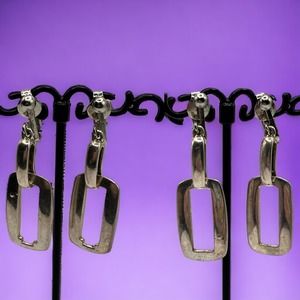 2 Silver-Tone Rectangle Door Knockers Hoop in 1 Clip-On Earrings!